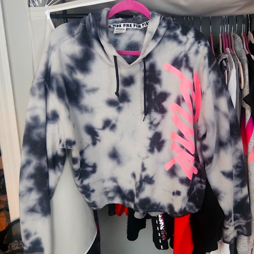 Gray and black cropp hoodie by pink